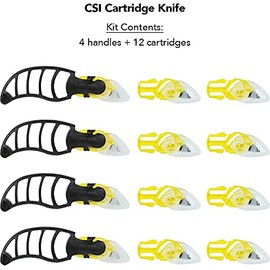 CrewSafe X-Trasafe Cartridge Knife Kit, Four Assembled Knives, 8 Replacement Blade Cartridges, Yellow