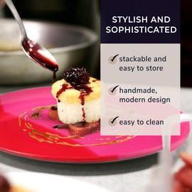 Thomas Fuchs Creative Melamine Side Plates Set of 4, Chip and Break-Resistant, Durable Salad Plates, Kid-Friendly Dessert Plates for Indoor and Outdoor, Dishwasher Safe, Fuchsia/Red