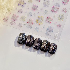 Fireworks Nail Art Stickers 5D Self-Adhesive Embossed Nail Decals Shiny Gradient Design Colorful Fireworks Nails Stickers Independence Day Nails Accessories for Women Manicure Decorations