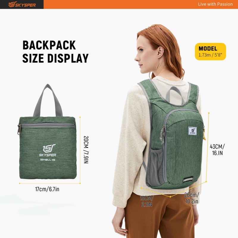 SKYSPER Small Daypack 10L/15L/20L Hiking Backpack Packable Lightweight Travel Day