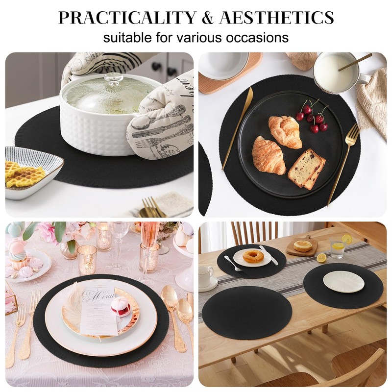 Round Placemats Set of 6, 15 Inch Linen Fabric Table