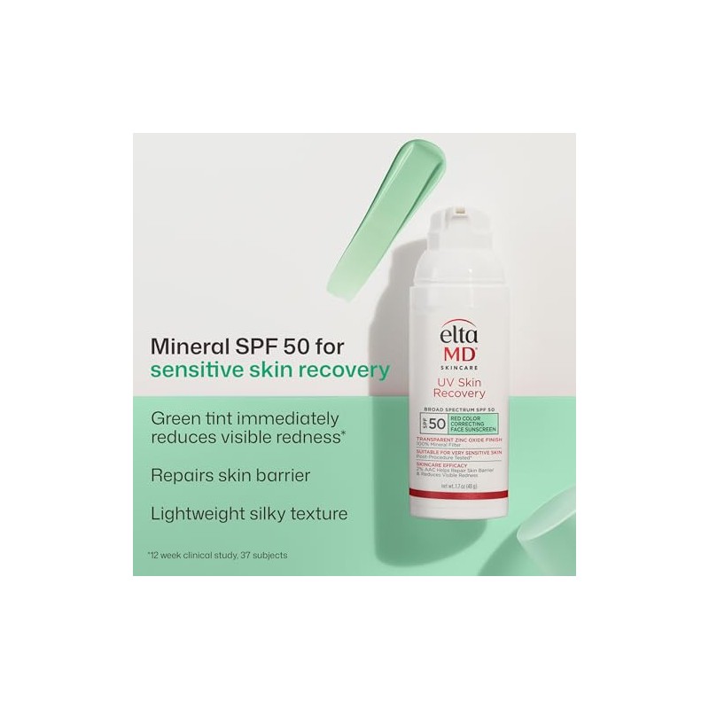 EltaMD UV Skin Recovery Green Tint All Mineral, Redness Reduction,