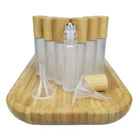 18 botellas vacías de bambú de 10 ml para aceite esencial, botellas de aceite esencial de 0.35 onzas con tapa de bambú y con bola de rodillo de acero inoxidable
