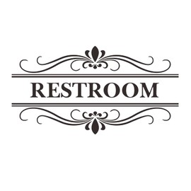 Restroom Sign Wall Decal Vinyl Stickers, Removable Cute Art Design DIY Sticker Mural for Restroom Bathroom Washroom WC Toilet Door Decoration