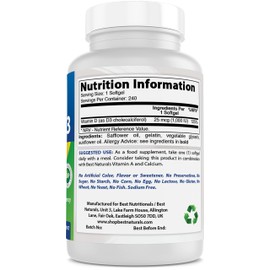 Best Naturals, Vitamin D3 1000 IU, 240 Softgels (GMO-free, Preservative-free, USP Grade Natural Vitamin D)