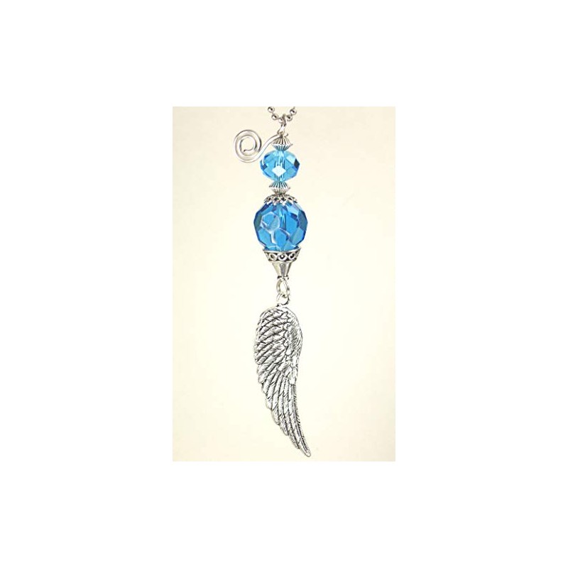 Turquoise Blue Faceted Glass with Silver Angel Wing Rear View
