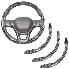 Carbon Fiber Steering Wheel Covers 3 Piece Clip on Steering Wheel Cover (Silver)