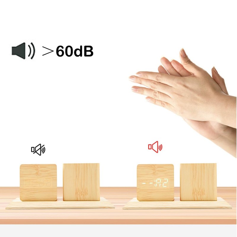 ThreeH Wooden Digital Alarm Clock, Pen Holder, LED Time Display,