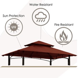 Grill Gazebo Replacement Canopy Roof – Hugline 5x8 Outdoor Grill Shelter Canopy Top Double Tiered BBQ Tent Cover Fit for Model L-GG001PST-F (Burgundy)