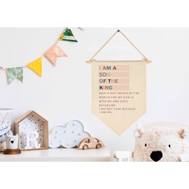 I Am A Son Of the King-Inspirational Flag Sign Gift for Baby Newborn Boys Kids-Encourage Banner Wall Decor Gift for Nursery Bedroom Playroom Front Door-Baby Gift Shower-New Home Christmas Gift