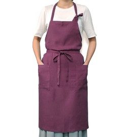 [LINEN & BASIC] Apron (Linen/Grape), Easy to Remove Dirt (No Metal Fittings/Pockets/Lacing), Glossy Feel, Elegant (Total Length 34.3 inches (87 cm), Width 41.3 inches (105 cm), Waist Strap 31.5 inches (80 cm)