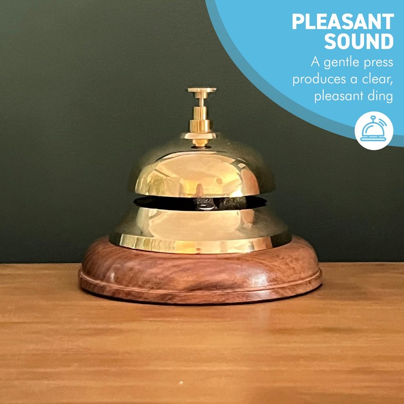 Elegant Brass Reception Desk Bell with Wooden Base – Ideal