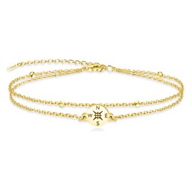 Graduation Bracelet Adjustable Compass Link Bracelet Grade High School College Graduation Layered Bracelet Friendship Gifts Jewelry for Her Him Women (Gold Compass Layered Bracelet)