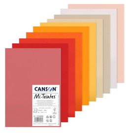 Canson Mi-Teintes Coloured Drawing Paper, Double-Sided: Honeycomb Structure and Fine Grain, 160gsm, 98lb, Sheet, A4-21x29.7 cm, Pack of 10 Warm Shades, 10 Sheets, C31032S056