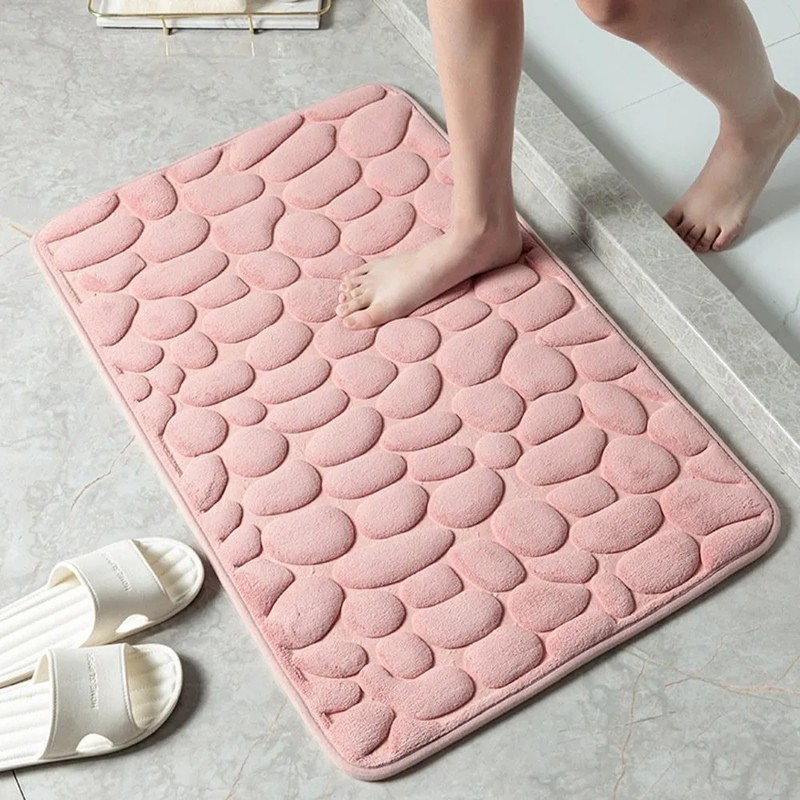 Microfiber Bath Mat for Bathroom – Water-Absorbing Cobblestone Embossed Design