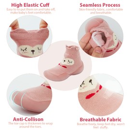 Anti-Slip Baby Toddler First Walking Sock Shoes, [Cute Animal] Cotton Lightweight Slip-On Shoes with Soft Rubber Sole Unisex Non-Skid Indoor Outdoor Floor Slipper Breathable Kid Girls Boys Socks Boots
