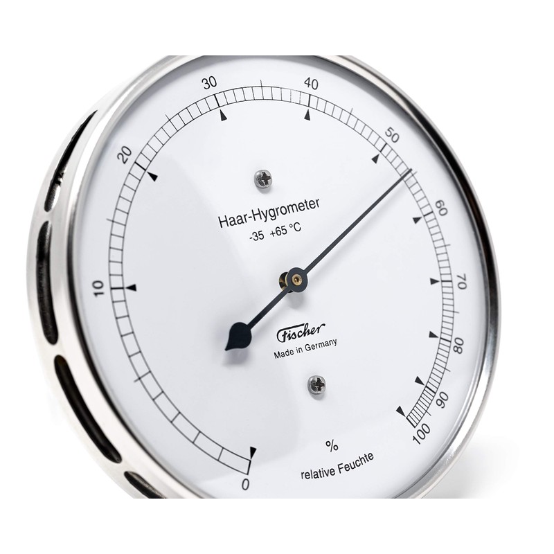 Fischer 111.01 - Haar-Hygrometer - 103mm Außen-Luftfeuchtigkeitsmesser aus Edelstahl Made