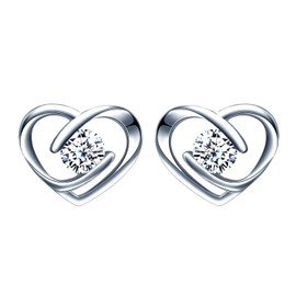 Yumilok Jewellery Set Women's Necklace Earrings Chain Set 925 Sterling Silver Heart Zirconia Gift for Mum Wife Girlfriend, Sterling Silver, Cubic Zirconia