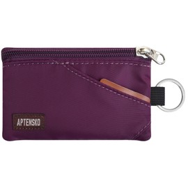 APTENSKO RFID Travel Wallet with Adjustable Lanyard-Zipper Small Wallet with ID Card Holder, Keychain for women&men-Minimalist Slim Waterproof Nylon case for ID, Cash, Key (Plum Wine)
