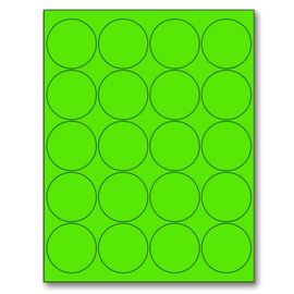 NextDayLabels - 8-1/2 x 11 Neon Color High Light Fluorescent Labels for Laser & Inkjet Printer (Green Fluorescent, 2" Round - 20 Per Page | 2000 Labels)