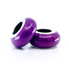 2 pcs of Purple Violet Enamel and Sterling Silver & Silicone Core Stoppers S925 for charm bracelet, Set of 2 Enamel Silver Stoppers Spacer lock Charms w/black silicone ring, Stoppers