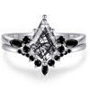 OLIVIASO Kite Cut Black Quartz Rutilated Engagement Ring Set 925