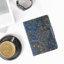 kwmobile Flip Case Compatible with Tolino Vision 1/2/3/4 HD Case - eReader Case - Mandala Yellow Dark Blue
