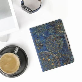 kwmobile Flip Case Compatible with Tolino Vision 1/2/3/4 HD Case - eReader Case - Mandala Yellow Dark Blue