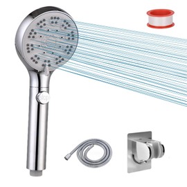 RV shower head with hose, High Pressure handheld Shower Head with ON OFF Switch, 5 Spray Modes for RV Camper, Water Saving Pause button, Adjustable Self-adhesive Holder