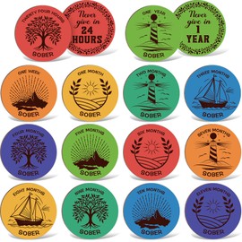 28 Pcs Wooden Sobriety Coin Gift Set, Recovery Sobriety Chip One Year Aa Chips and Medallions for Men Alcoholics Anonymous Addiction Recovery Present (Multicolor)