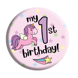 Birthday Unicorn Badge 1st Birthday 1 Today For Girls In Pink