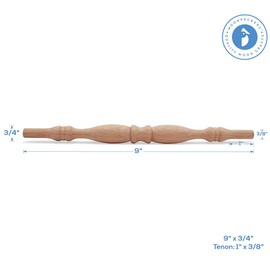 Wooden Baluster Spindles 9", Pack of 12 Oak Spindles for Crafts, Woodworking, and Furniture, by Woodpeckers