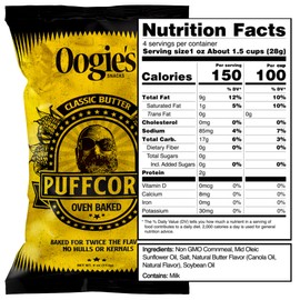 Oogie's Gourmet Puffcorn | 4 Pack | Classic Butter + Simply Sea Salt Flavors | Gluten Free Puffcorn Snacks | 4 Ounce Big Bag