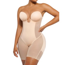 SHAPELLX Shapewear Bodysuit for Women Tummy Control Plunge Corset Mid Thigh Full Body Shaper Thigh Slimmer Faja Short