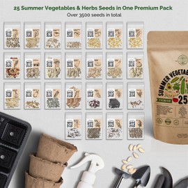 25 Summer Vegetable & Herb Garden Seeds Variety Pack for Planting Outdoors and Indoor Home Gardening 3500+ Non-GMO Heirloom Veggie & Herb Seeds: Tomato Pepper Okra Bean Cucumber Basil Rosemary & More