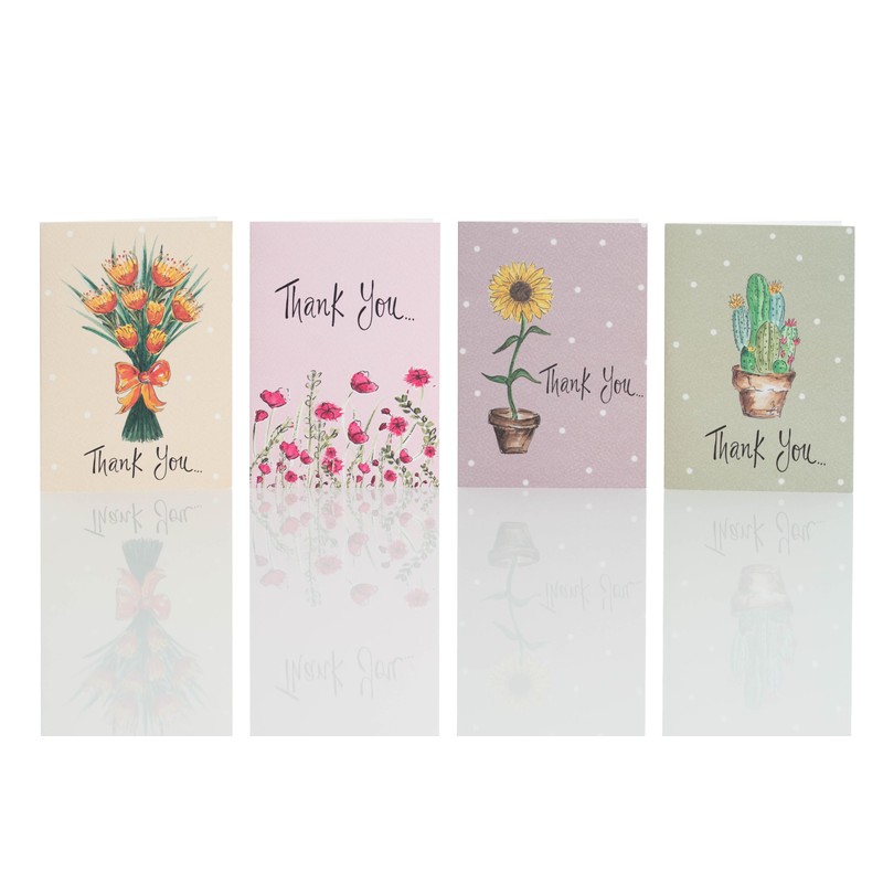 16 Thank You Cards Quality Recycled Card Multipack 4 Flower