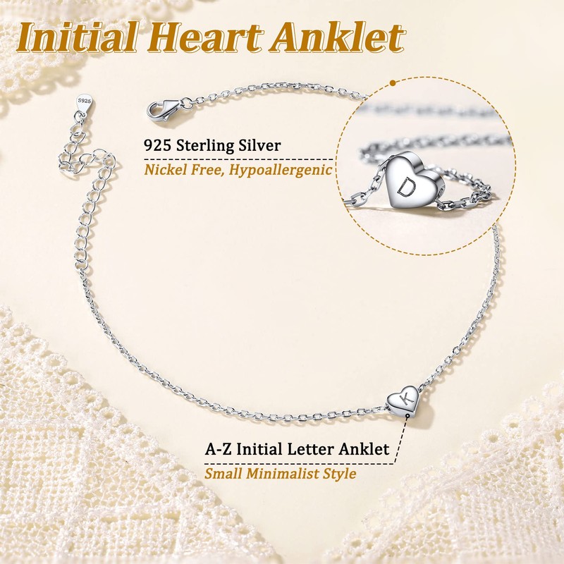 Suplight 925 Sterling Silver Ankle Bracelets for Women Dainty N