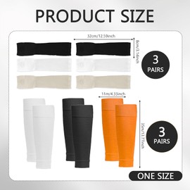 3 Pairs Calf Compression Sleeve, Footless Compression Socks, Comes with 3 Pairs of Sleeves, Suitable for Runners, Football Players and Cyclists Unisex (Black, White, Orange, One Size)