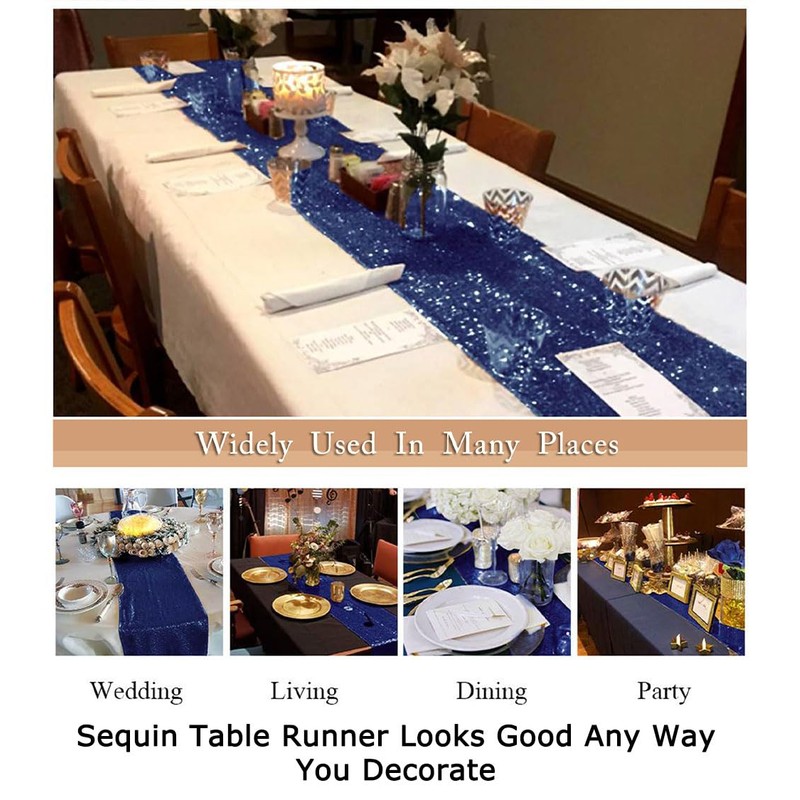 ShinyBeauty 12x72-Inch Rectangle-Sequin Table Runner- for Wedding/Party/Decor (12x72-Inch) (Navy Blue)