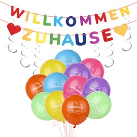 Herzlich Willkommen Garland Felt, Welcome Home Garland, Welcome Back Decoration, 6 Silver Streamers, Home Decoration, for Family Parties, Housewarming, Baby Birth