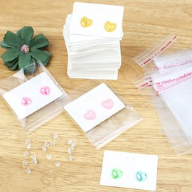 yuntop 100 Pcs Earring Cards with 100Pcs Self Adhesive Bags for Earrings Jewelry Display and 200 Pcs Earring Backs, Earring Display Holder Cards 1.8x1.2 Inches Earring Card Holder Set (White)