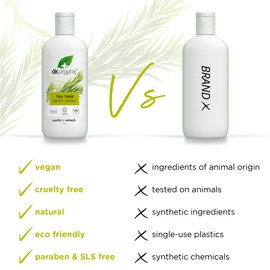 Dr Organic Tea Tree Body Wash Gel, Shower Gel, Natural, Vegan, Cruelty Free, Paraben & SLS Free, Recyclable & Recycled from Sea-bound Plastic, Certified Organic, 250 ml