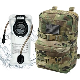 Tactical Mini Molle Hydration Pack,Molle Hydration Carrier with US Flag Water Resistant,Hydropack for Tactical Vest Backpack (CP+Bladder)