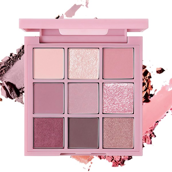 Pink Eyeshadow Palette - 9 Colour Vibrant Glitter Matte &