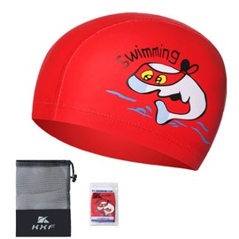 Kids Swimming Cap, KXF Swimming Hats Waterproof PU Bathing Cap Care Ear Protection Elastic Swimming Cap with Coating Cartoon Pattern for Children Kids Boys Girls Age 6-10