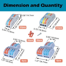 65 Pcs Compact Splicing Assortment Pack Wiring Connector for AWG 28-12 with Bases & Screws