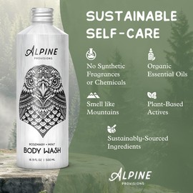 Alpine Provisions Natural & Organic Body Wash with Rosemary & Mint – Moisturizing Body Wash with Aloe Vera, Coconut Oil & Essential Oils – Vegan, Sulfate-Free, Plastic-Free – 16.9 fl oz