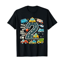 2 Year Old Birthday Boy Truck Car Transportation T-Shirt