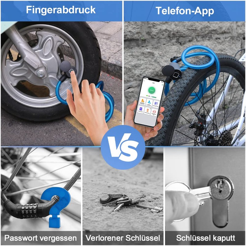 Electronic Cable Lock eLinkSmart Bicycle Lock Fingerprint with Fingerprint /