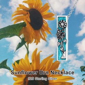 PROESS Turquoise Sunflower Urn for Ashes Necklace 925 Sterling Silver Butterfly Flower Cremation Pendant Sunflower Keepsake Jewelry Gifts for Women